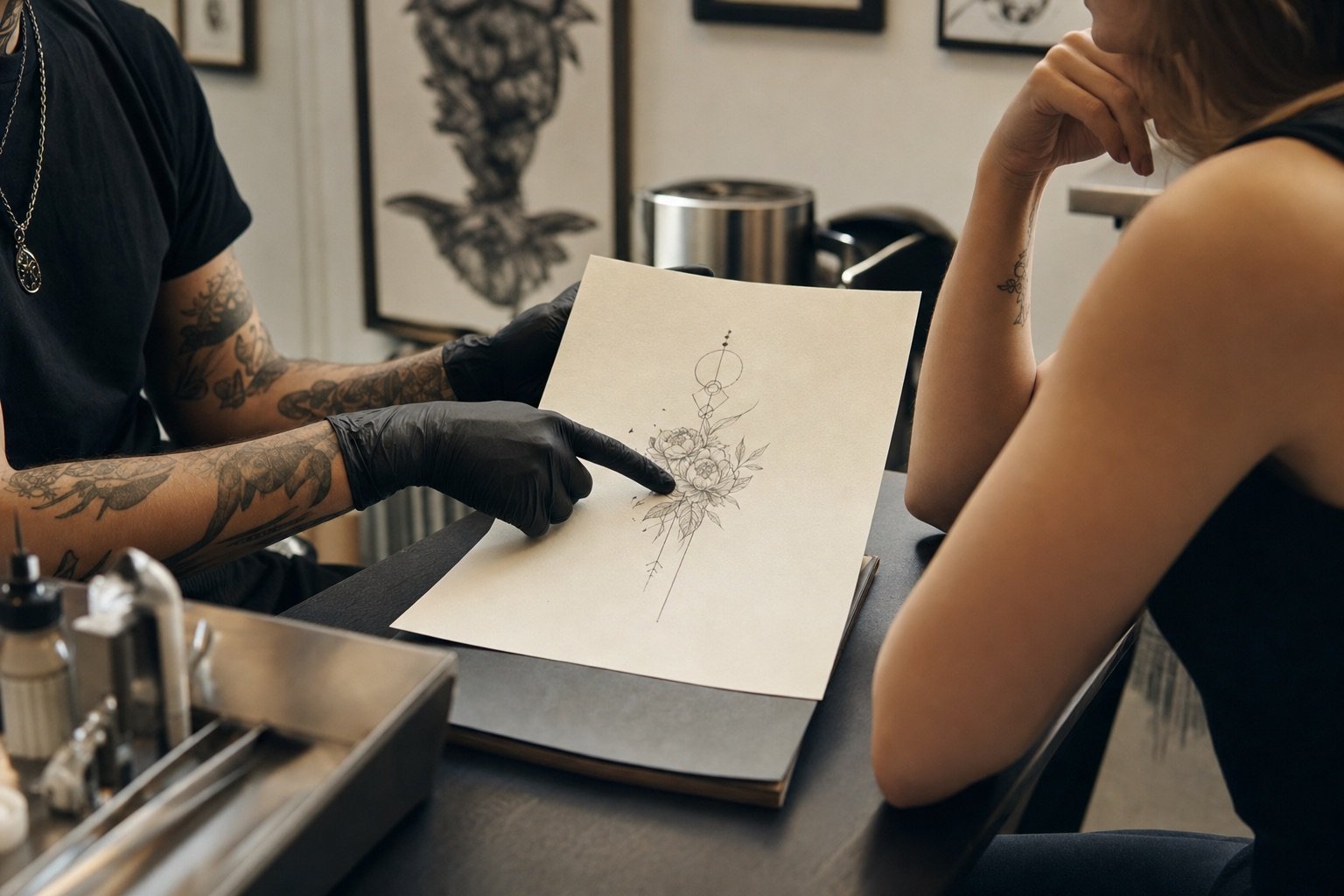 Création d’un dessin de tatouage personnalisé avec une cliente